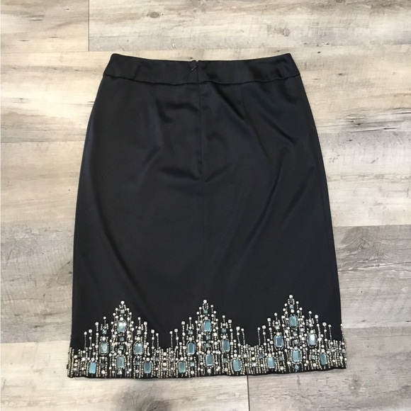 JS Collections Jewelled Satiny Black Skirt, heavily embellished along hem. - Picture 3 of 8